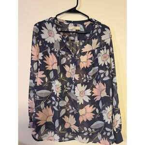 Women's LOFT Navy Floral Blouse - size Medium